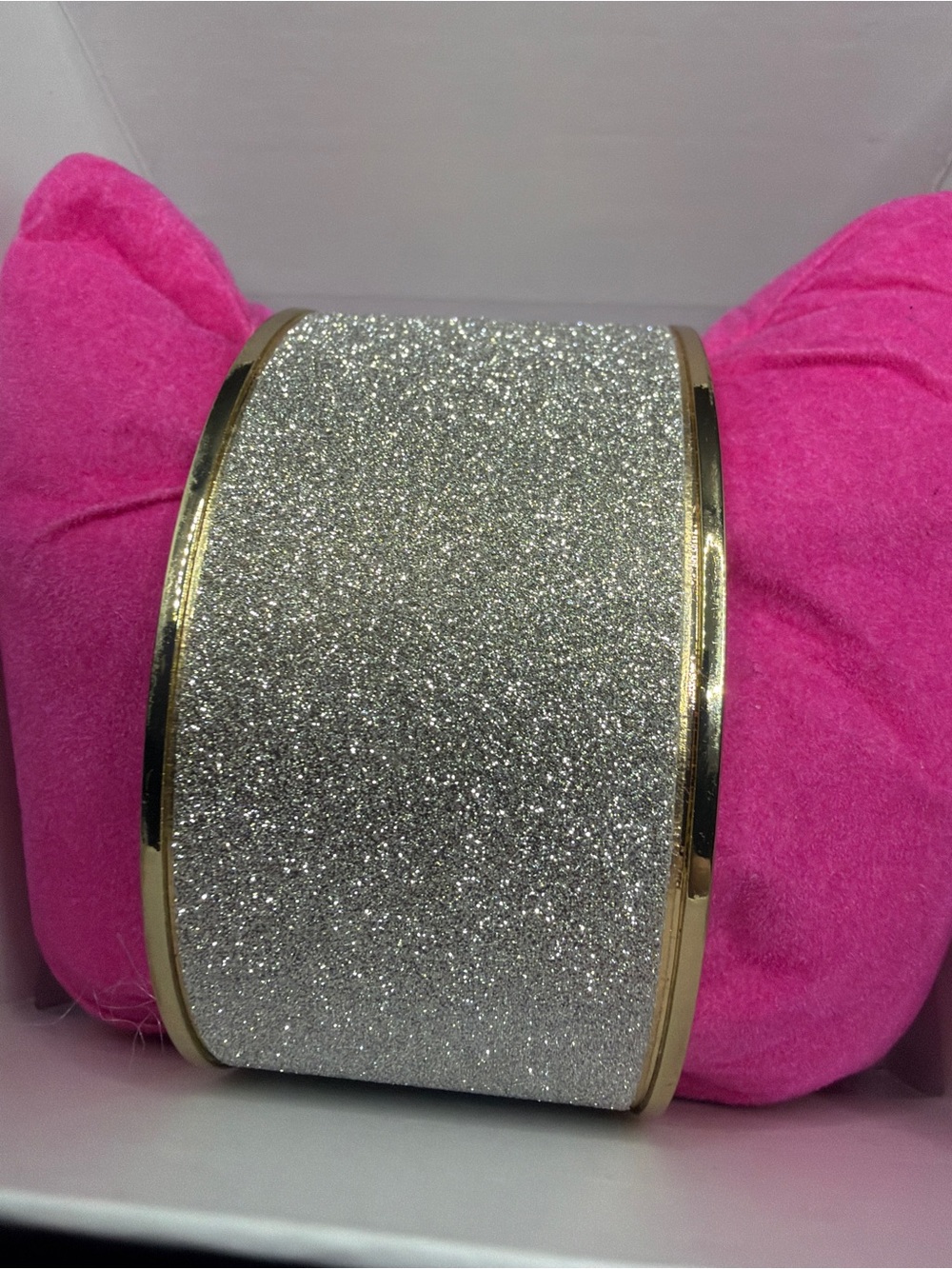 Silver Glitter Wide Cuff Bracelet Gold Tone Hinged Statement Bangle